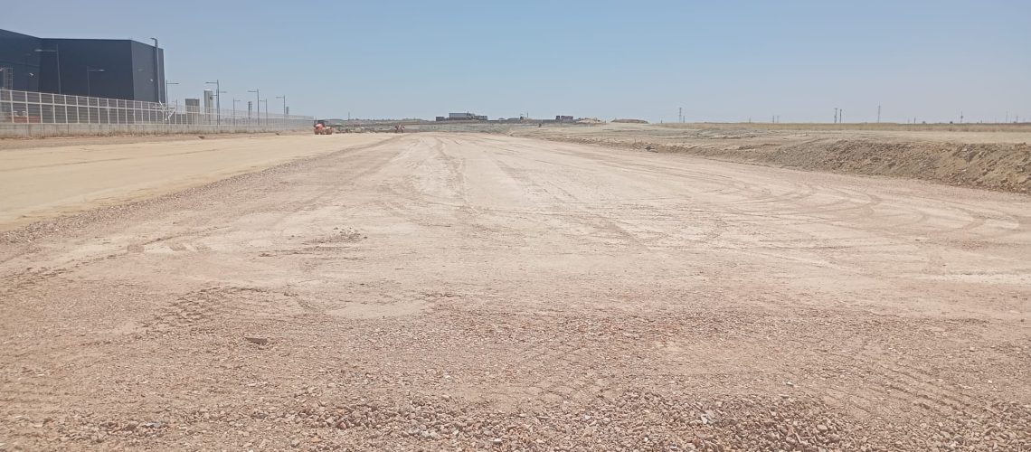 Zahorra reciclada mixta utilizada en la solera de hormigón del futuro museo de la aviación clásica de Getafe